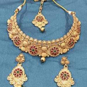 Golden Choker With Green Red Stone