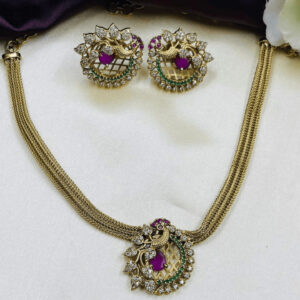 Purple Stone Design Pendant With Plain Chain